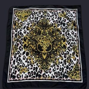 Black & Gold Baroque Leopard Print Silk Scarf